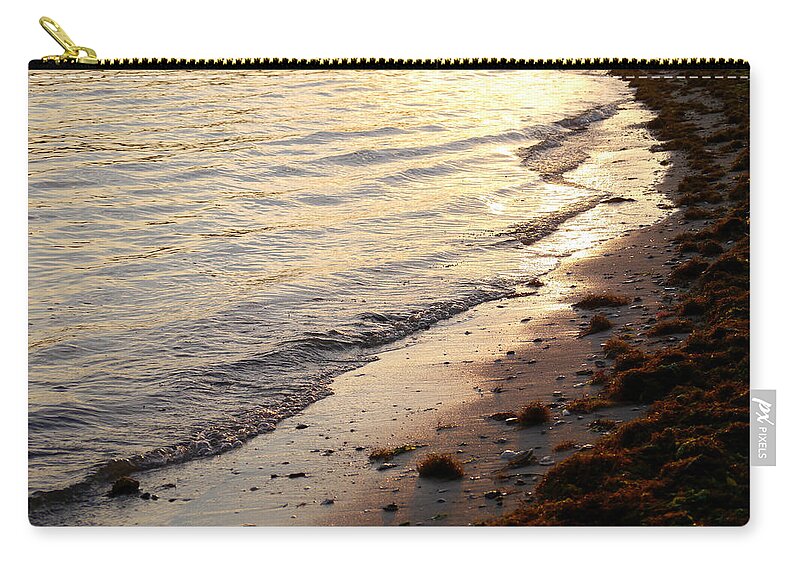 Wave. Seaweed Zip Pouch featuring the photograph River Beach by Lara Morrison