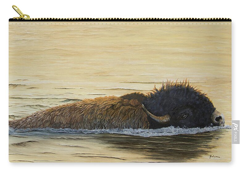 North American Wildlife Zip Pouch featuring the painting River Crossing by Johanna Lerwick