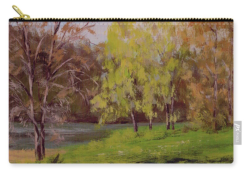 River Zip Pouch featuring the painting River Forks Spring 2 by Karen Ilari