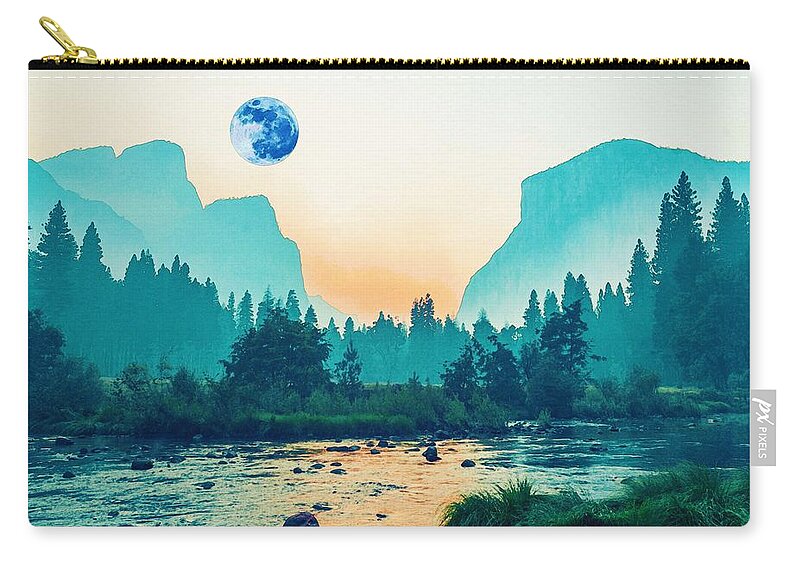 Moon Zip Pouch featuring the painting River runs through valley by Adam Asar by Celestial Images