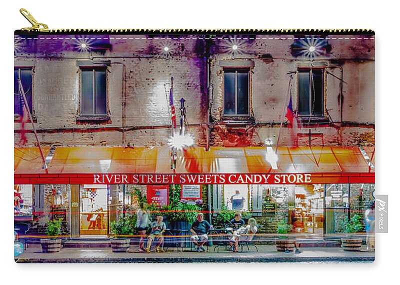 Savannah Zip Pouch featuring the photograph River Street Sweets Candy Store Savannah Georgia  by Alex Grichenko