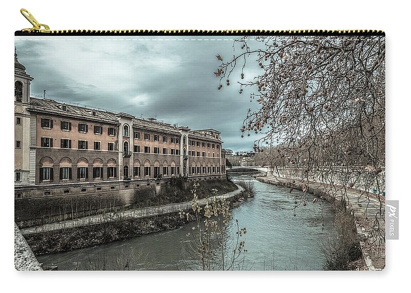 Landscape Zip Pouch featuring the photograph River Tiber by Sergey Simanovsky
