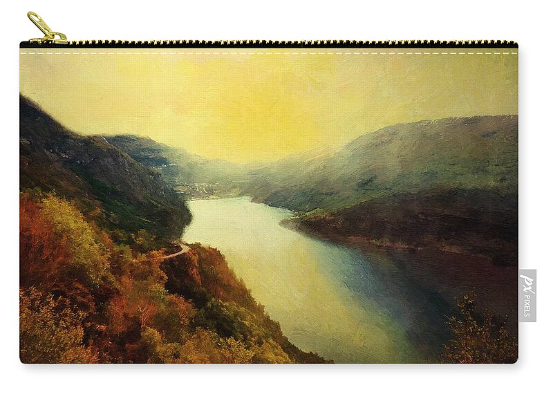 Landscape Zip Pouch featuring the painting River Valley Sunrise by RC DeWinter