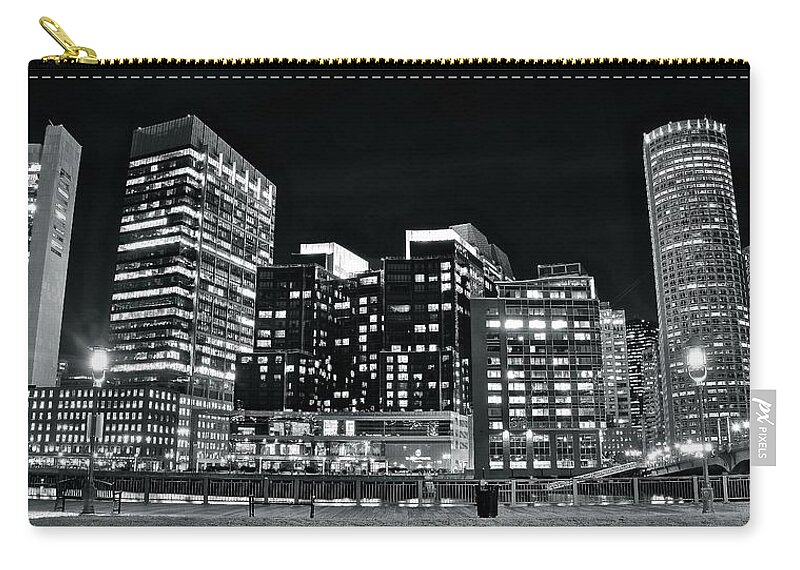 Boston Zip Pouch featuring the photograph Riverfront Black and White by Frozen in Time Fine Art Photography