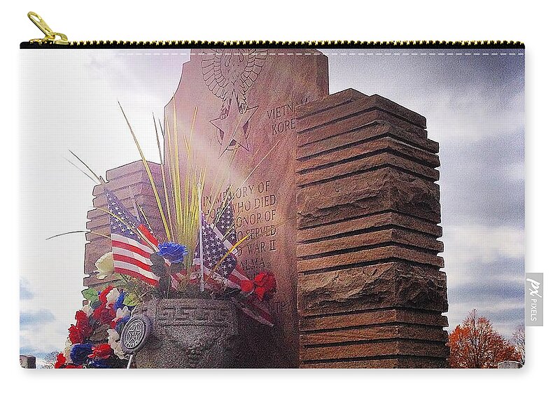 Alma Zip Pouch featuring the photograph Riverside Cemetery War Memorial by Chris Brown