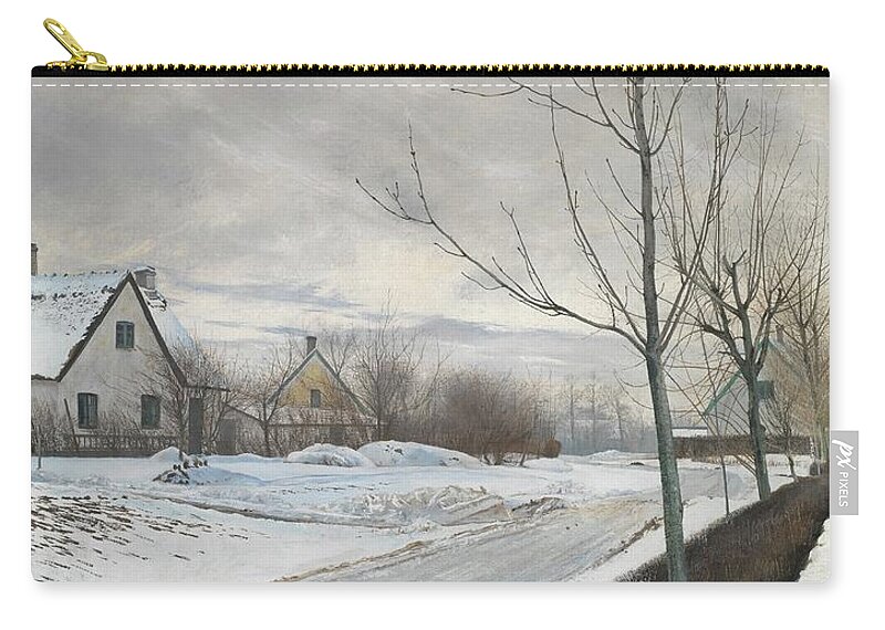 Road In The Village Of Baldersbr�nde (winter Day) Laurits Andersen Ring Carry-all Pouch featuring the painting Road in the Village of Baldersbrnde by Laurits Andersen Ring