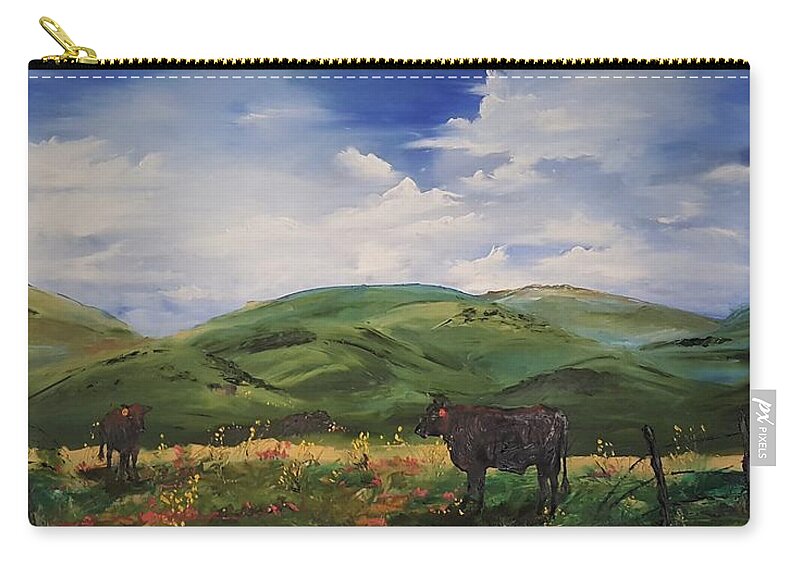 Cows Zip Pouch featuring the painting Road to Melrose, Montana     32 by Cheryl Nancy Ann Gordon