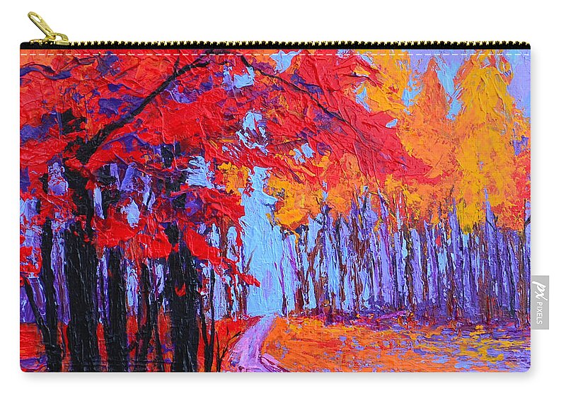 Time Within - Enchanted Forest Collection - Modern Impressionist Landscape Art - Palette Knife Zip Pouch featuring the painting Road Within - Enchanted Forest Series - Modern Impressionist Landscape Painting - Palette Knife by Patricia Awapara