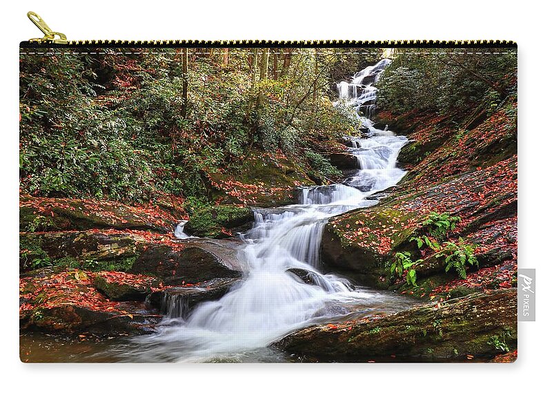 Carol R Montoya Zip Pouch featuring the photograph Roaring Fork Creek Falls by Carol Montoya