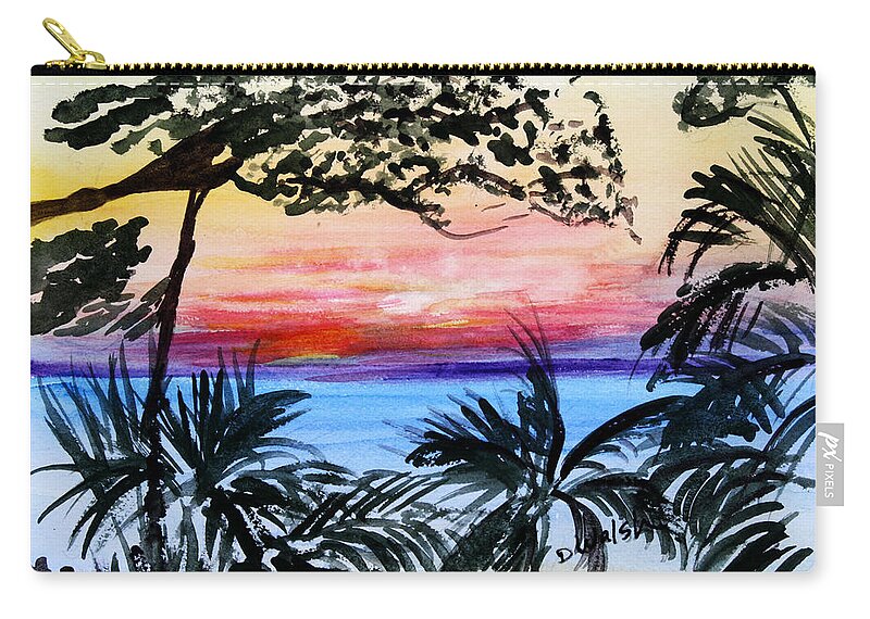 Tropical Zip Pouch featuring the painting Roatan Sunset by Donna Walsh