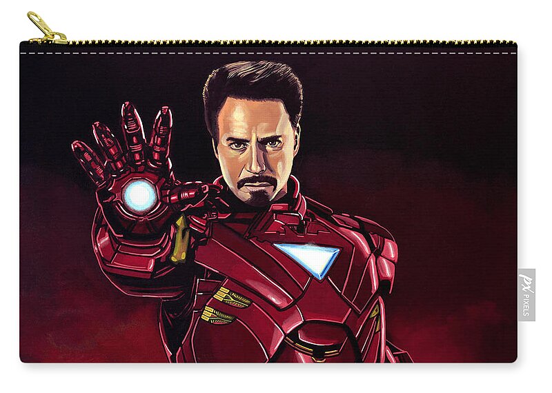Iron Man Zip Pouch featuring the painting Robert Downey Jr. as Iron Man by Paul Meijering