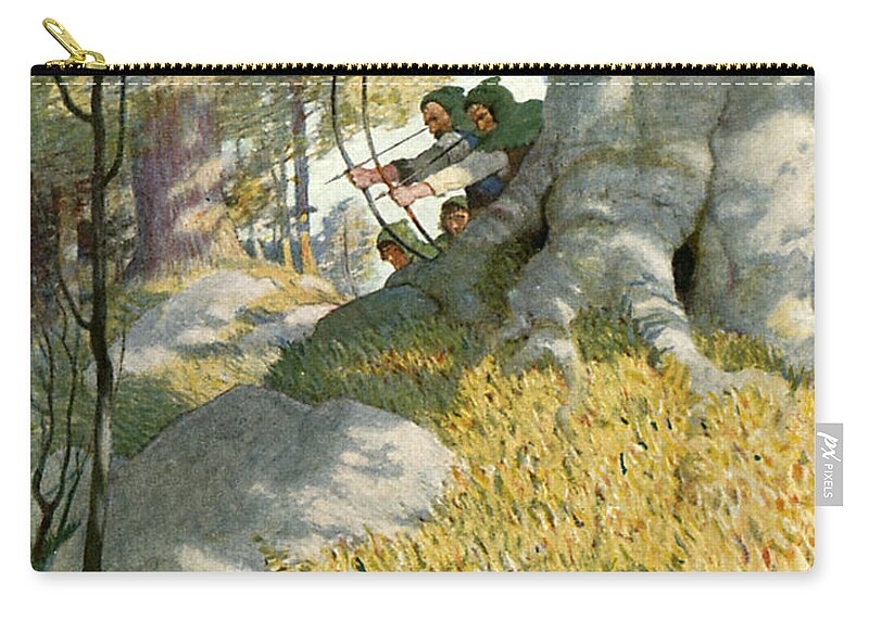 Robin Hood Zip Pouch featuring the painting Robin Hood and his companions rescue Will Stutely by Newell Convers Wyeth