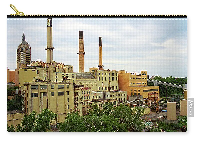 America Zip Pouch featuring the photograph Rochester, NY - Factory and Smokestacks 2005 by Frank Romeo