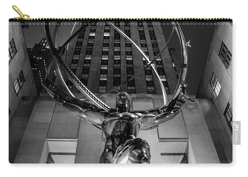 Nyc Zip Pouch featuring the photograph Rockefeller Center Black and White by John McGraw