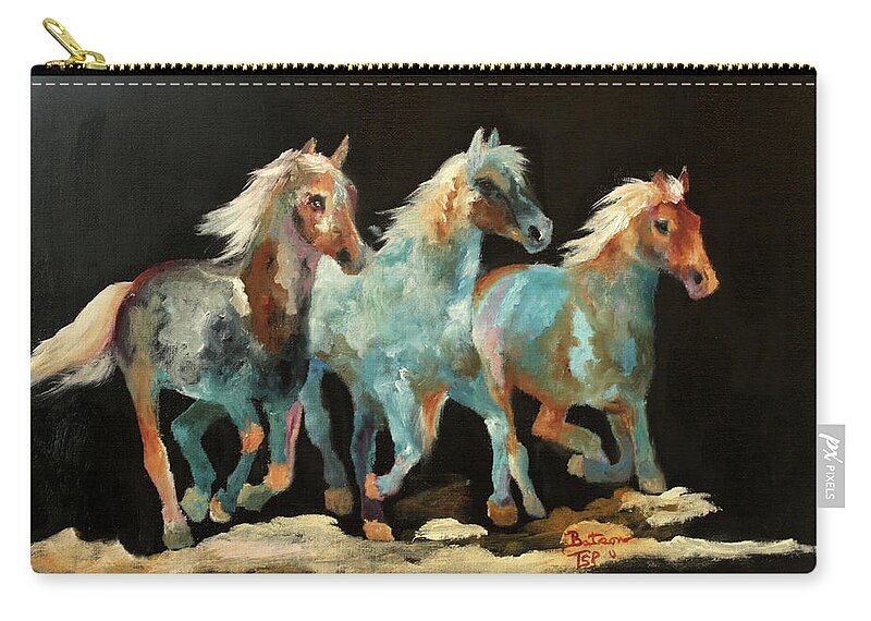 Horses Zip Pouch featuring the painting Rockin' Horses by Barbie Batson