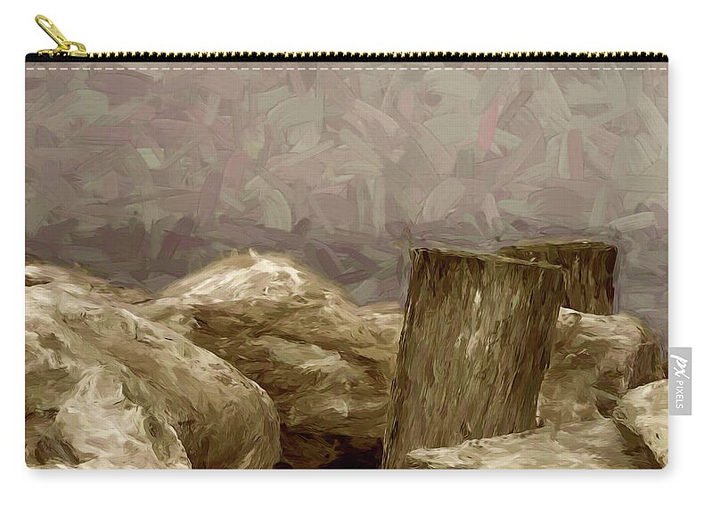 Coast Zip Pouch featuring the digital art Rocks and Pilings by Scott Carlton