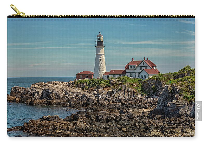 Rocky Coast At Portland Head Light Zip Pouch featuring the photograph Rocky Coast at Portland Head Light by Brian MacLean