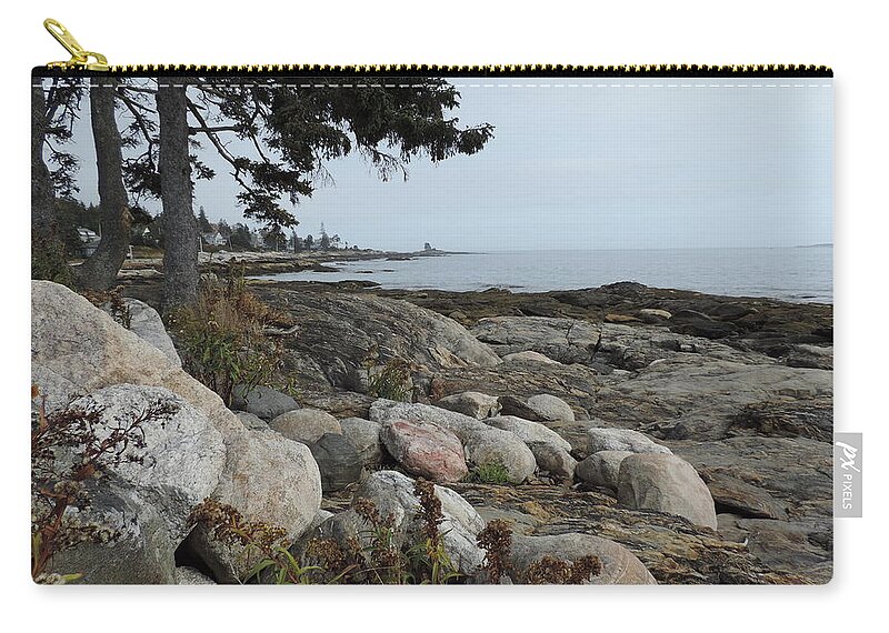 Pine Trees Zip Pouch featuring the photograph Rocky Coastline of Maine by Bill Tomsa