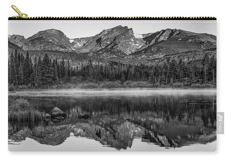 America Zip Pouch featuring the photograph Rocky Mountain Park Mountain Landscape - Monochrome Reflections by Gregory Ballos