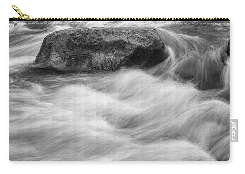 Water Zip Pouch featuring the photograph Rocky Mountain Streaming in Black and White by James BO Insogna