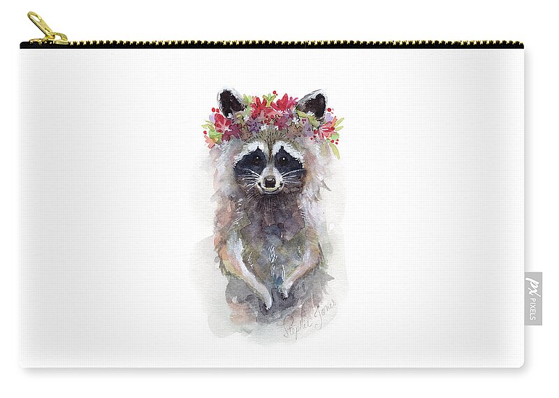 Raccoon Zip Pouch featuring the painting Rocky Raccoon by Stephie Jones