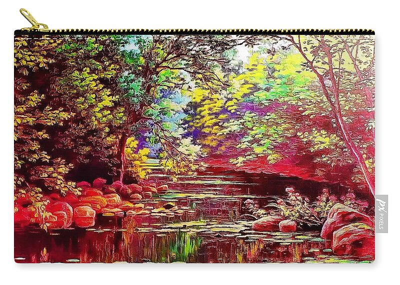 Art Zip Pouch featuring the digital art Rocky Rainbow River by Charmaine Zoe