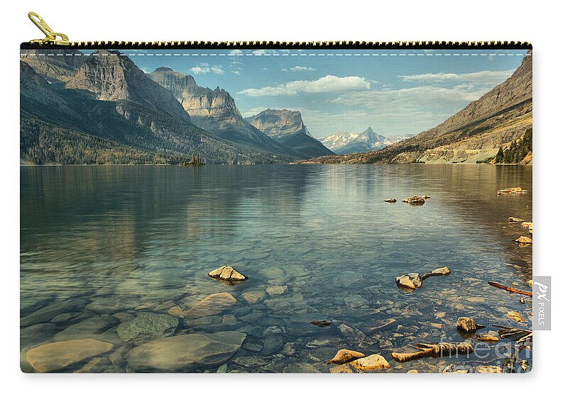 St Mary Lake Zip Pouch featuring the photograph Rocky Shores Along St. Mary Lake by Adam Jewell