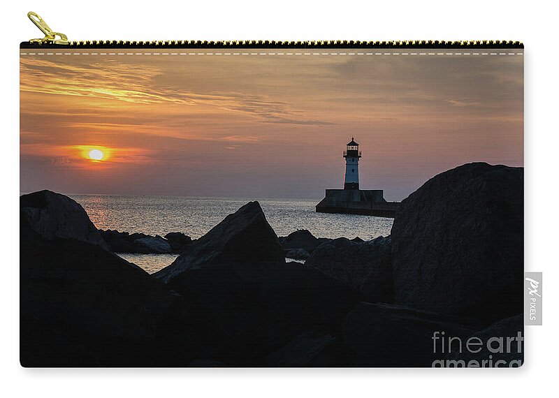 Lake Superior Zip Pouch featuring the photograph Rocky Sunrise by Deborah Klubertanz