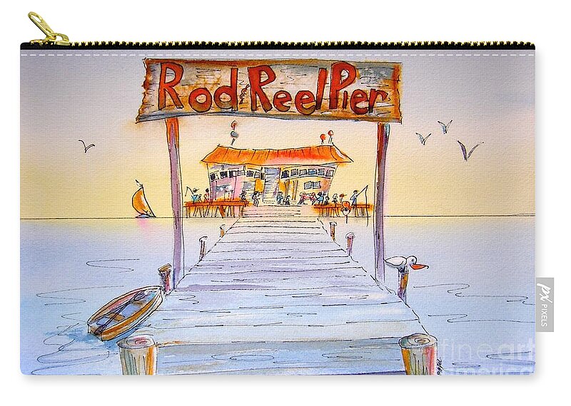 Calendar Carry-all Pouch featuring the painting Rod And Reel Pier by Midge Pippel