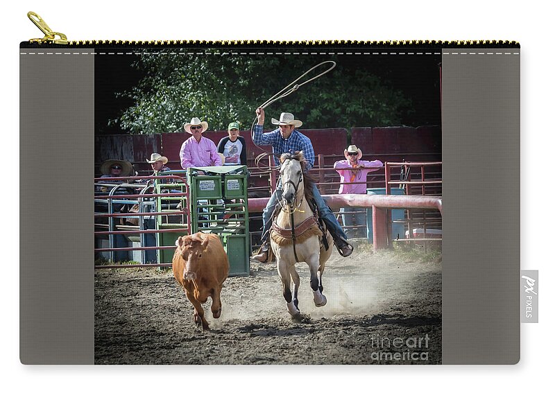 Rodeo Zip Pouch featuring the photograph Cowboy In Action#1 by Sal Ahmed