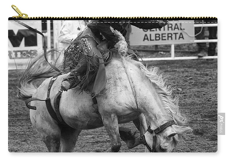 Cowboy Zip Pouch featuring the photograph Rodeo Saddleback Riding 3 by Bob Christopher