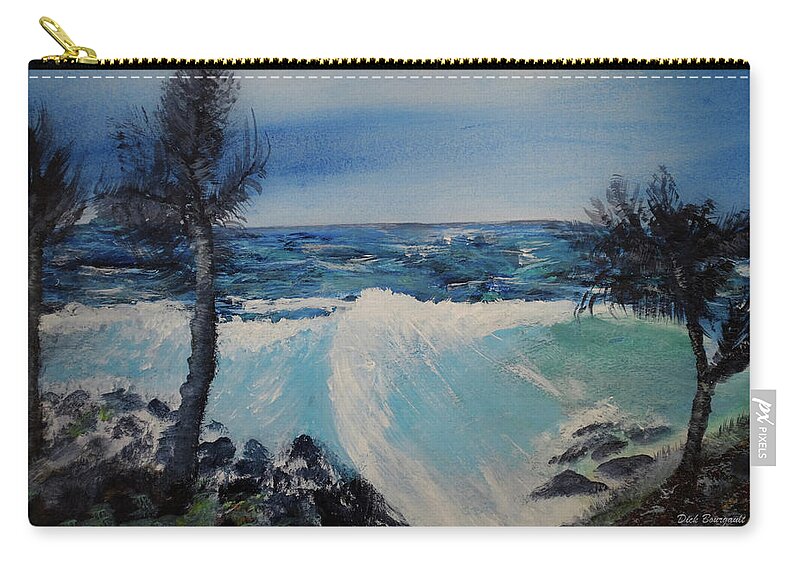 Beach Zip Pouch featuring the painting Rogue Wave by Dick Bourgault