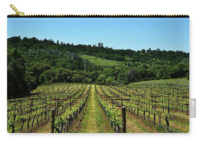 Vineyard Zip Pouch featuring the photograph Rolling Hills Winery Grapevines  by Marilyn MacCrakin