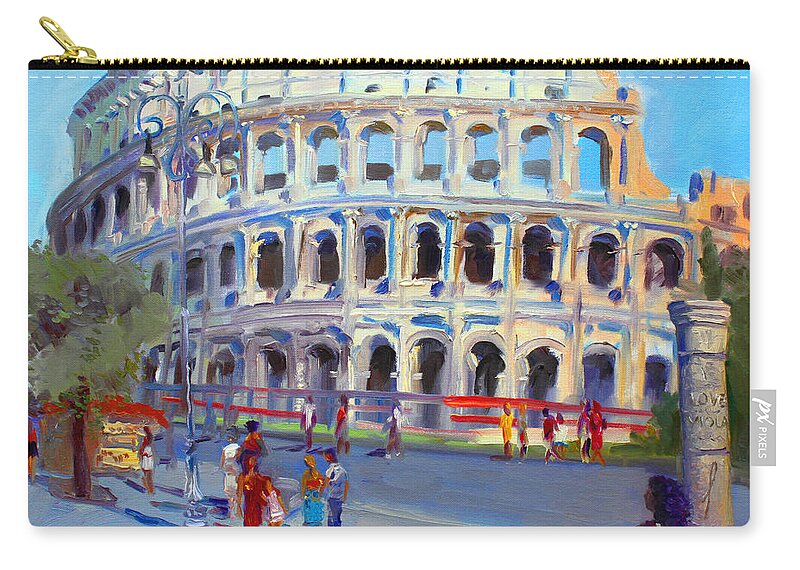 Anfiteatro Flavio Zip Pouch featuring the painting Rome Colosseum by Ylli Haruni