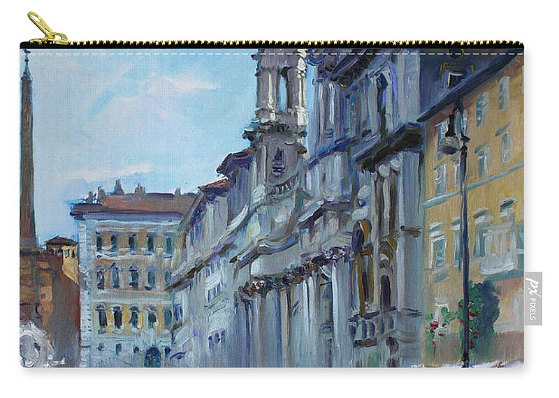Italy Zip Pouch featuring the painting Rome Piazza Navona by Ylli Haruni