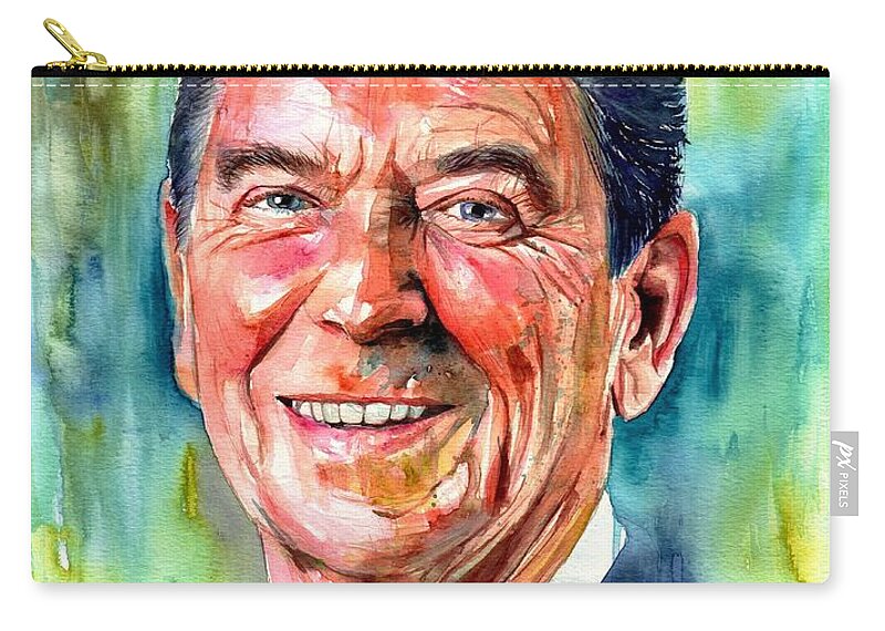 Ronald Zip Pouch featuring the painting Ronald Reagan watercolor by Suzann Sines