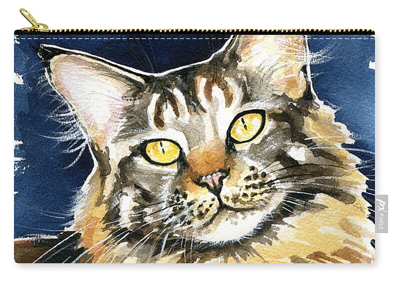 Dora Hathazi Mendes Zip Pouch featuring the painting Ronja - Maine Coon Cat Painting by Dora Hathazi Mendes