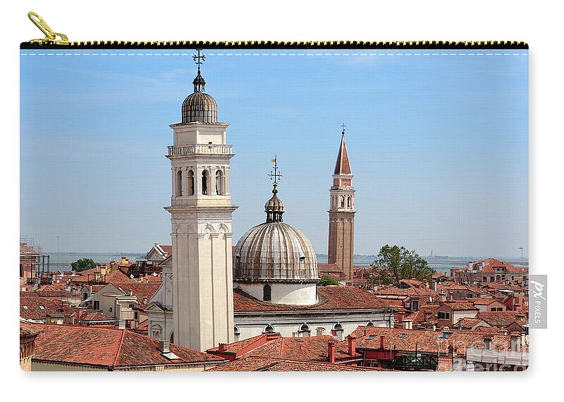 Rooftops Zip Pouch featuring the photograph Rooftops and bell towers of Castello in Venice Italy by Louise Heusinkveld
