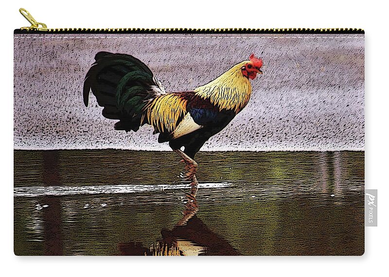 Rooster Zip Pouch featuring the photograph Rooster's Reflection by Craig Wood