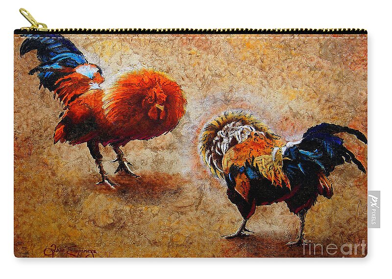 Roosters Paintings Zip Pouch featuring the painting R O O S T E R S . S C E N E by J U A N - O A X A C A