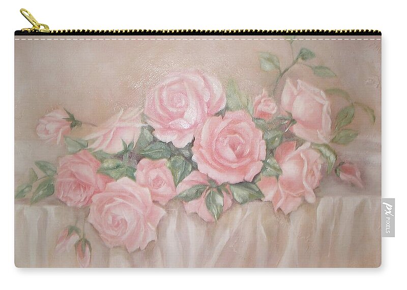 Pink Roses Zip Pouch featuring the painting Rose Abundance Painting by Chris Hobel