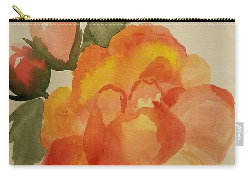Rose And Rosebuds Zip Pouch featuring the painting Rose and Rosebuds by Maria Urso