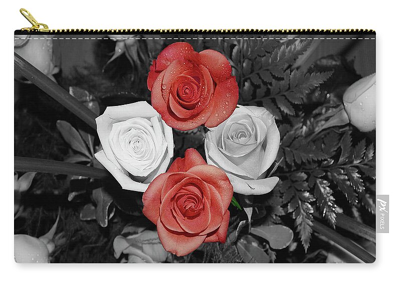 Black And White Photographs Zip Pouch featuring the digital art Rose Bouquet by DigiArt Diaries by Vicky B Fuller