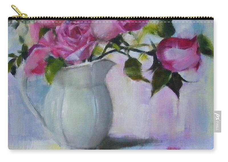 Floral Zip Pouch featuring the painting Rose day by Celine K Yong