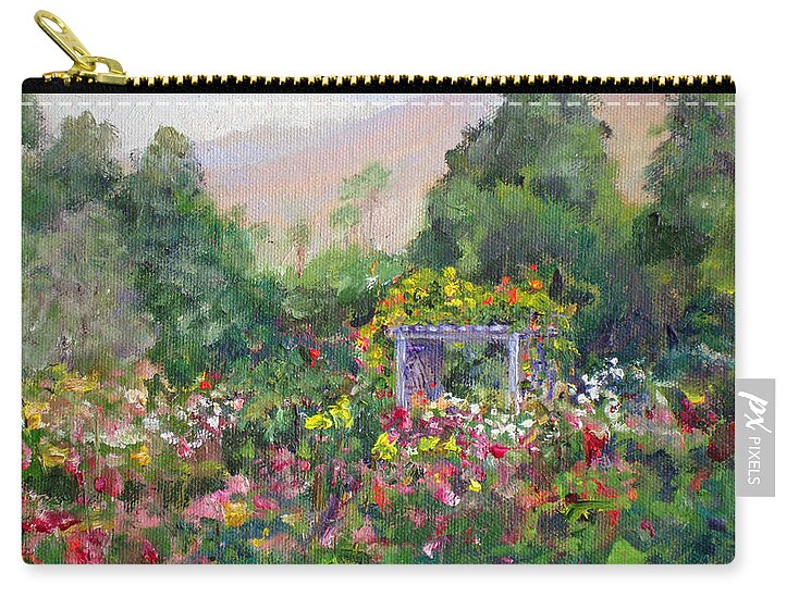 Garden Zip Pouch featuring the painting Rose Garden In Bloom by Joan Coffey