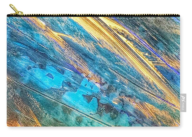 Rose Gold Zip Pouch featuring the painting Rose Gold and Teal Blue Abstract Painting by Marianna Mills