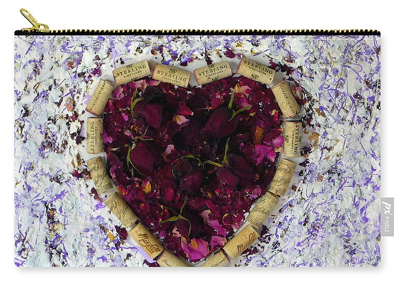 Rose Zip Pouch featuring the painting Rose Heart Cork Collage by Mars Besso