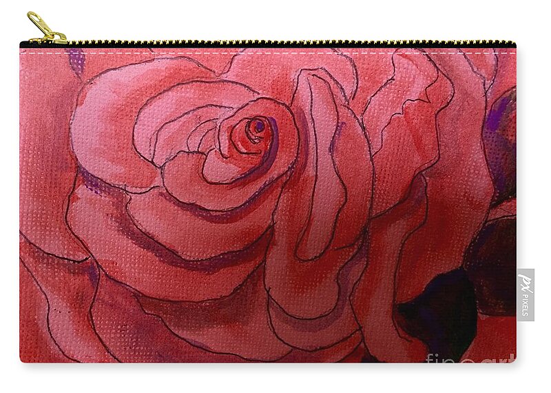 Red Rose Macro Floral Flower Zip Pouch featuring the painting Rose macro by Anne Sands