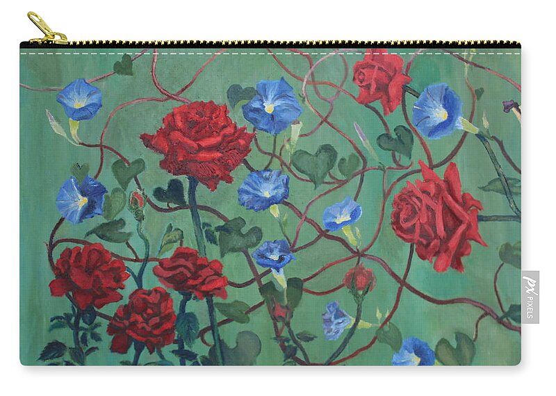 Roses Zip Pouch featuring the painting Roses and Morning Glories by Vera Smith