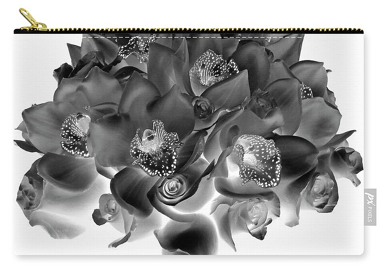Flowers Zip Pouch featuring the photograph Roses and Orhids I Black and White by Lily Malor